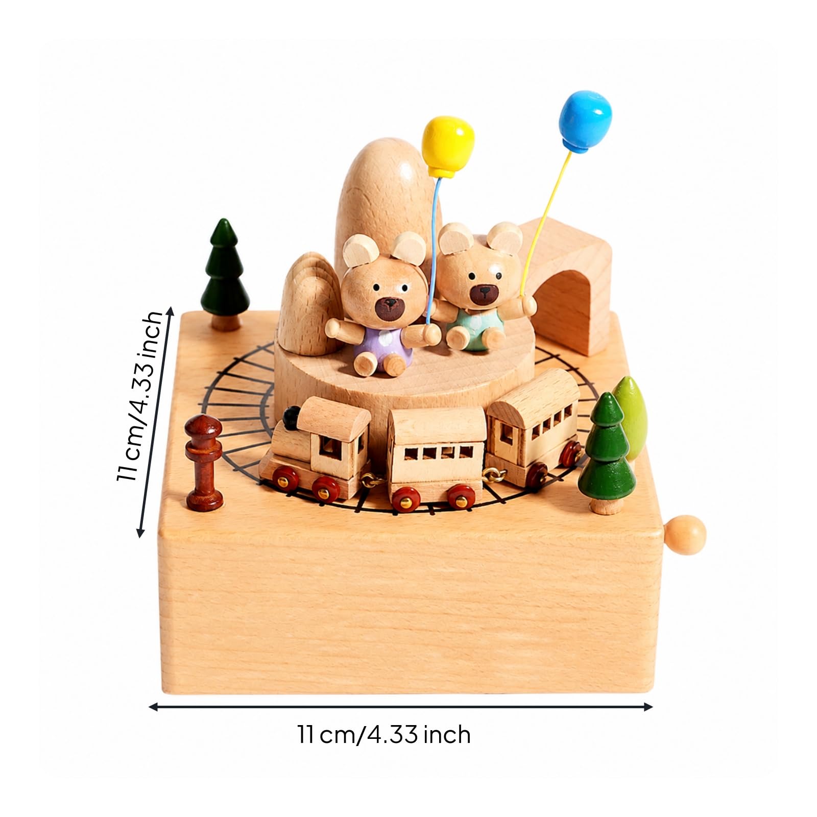 Carillon con Figure in Legno di Faggio per Bambini con Manovella E Piattaforma Rotante per Controllare Il Regalo Adatto per Camerette E Studi, Palloncino Orso