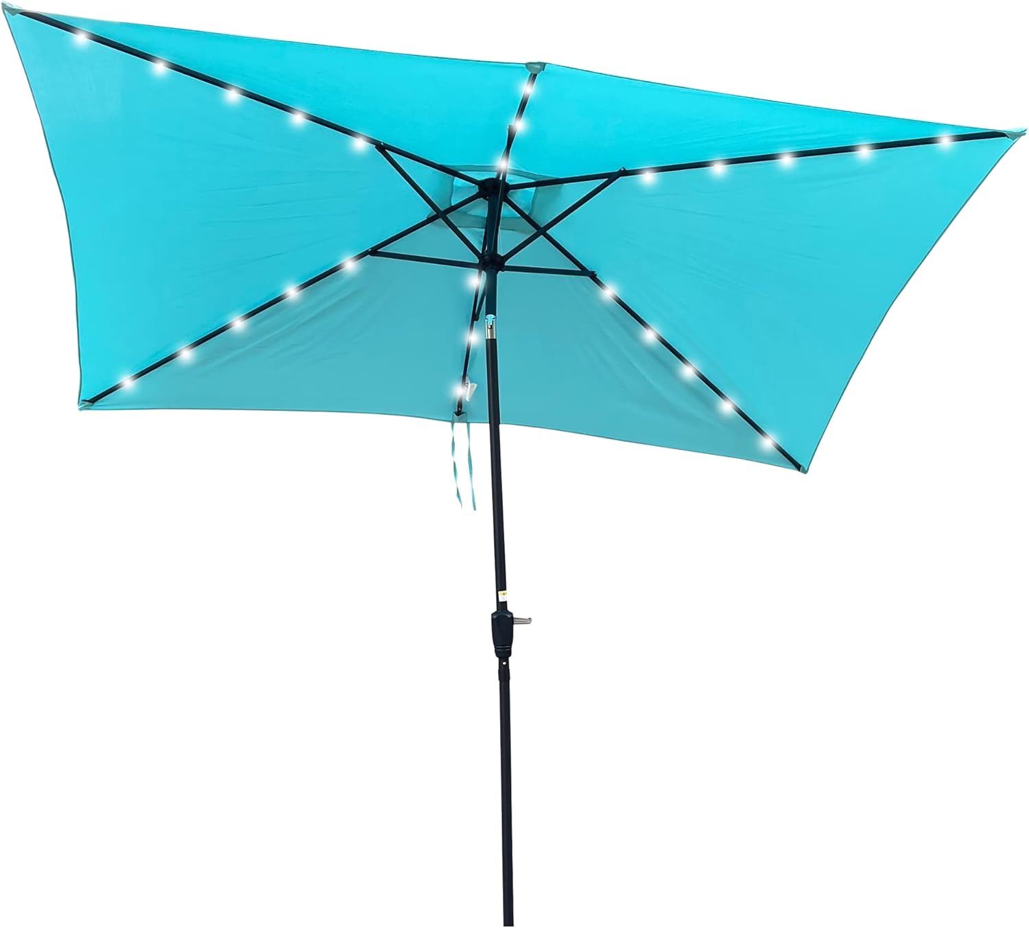 10FT Patio Offset Umbrella w/Solar LED Lights Rectangular Outdoor Cantilever Hanging Umbrella w/Crank UV Protection Sun Shade for Market Garden Lawn Backyard Poolside