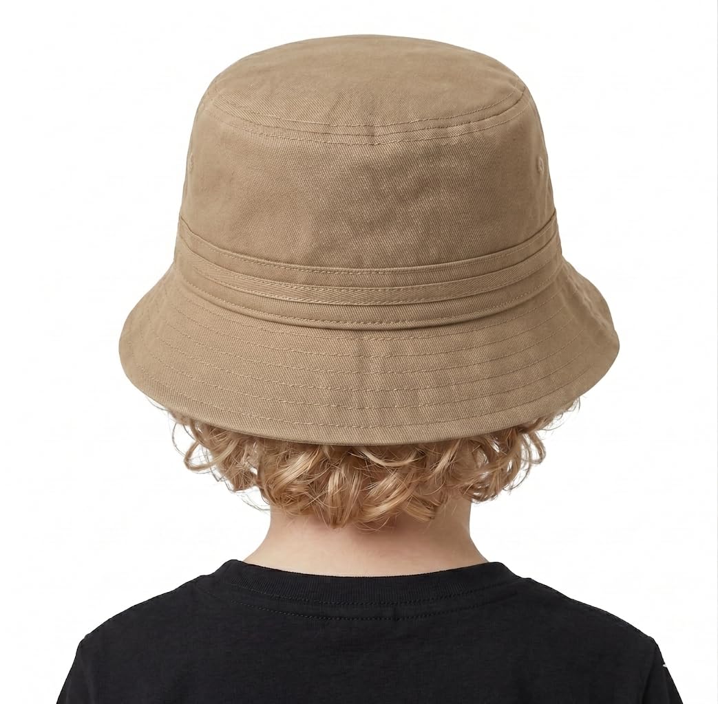MagicPop Kids Cotton Bucket Hat | Breathable Summer Cap for Boys & Girls | UV Sun Protection Wide Brim Hat | Outdoor Beach Travel Hat for Children (4–12 Years) (in, Age, 4 Years, 8 Years, Beige) 2