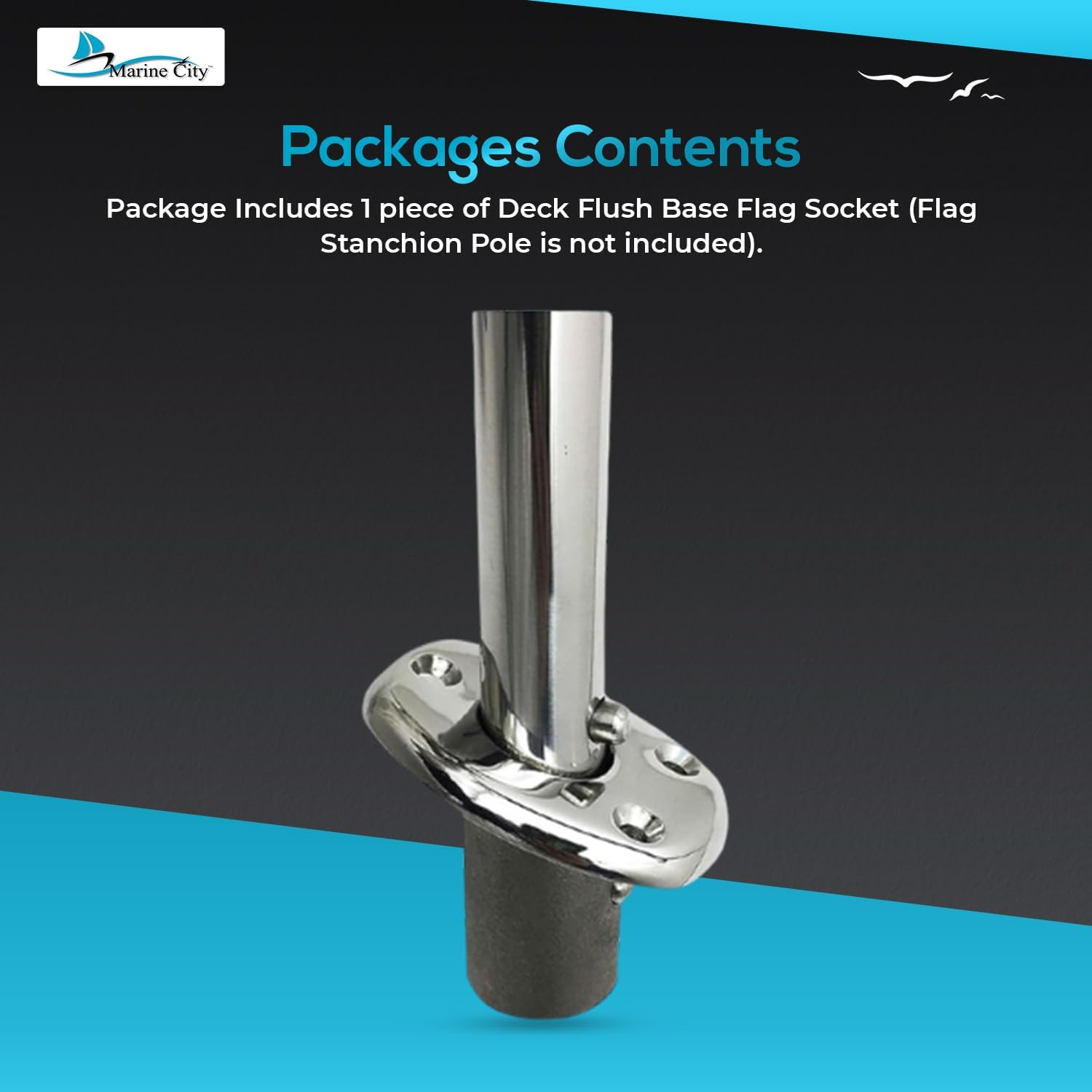 MARINE CITY Deck Flush Base Flag Socket, 316 Stainless Steel, Fits Stanchion Poles, Ideal for Boats, Yachts, Marines, Hardware Accessories (Pack of 1)