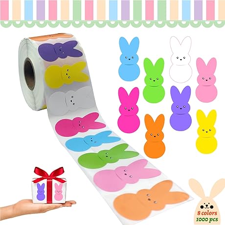 8 Colors Easter Stickers Roll, 1000Pcs for Kids Party Supplies Goodies Bag