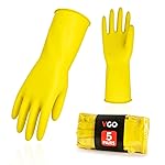 Vgo... 5-Pairs Reusable Household Gloves, Rubber Dishwashing gloves, Extra Thickness, Long Sleeves, Kitchen Cleaning, Working, Painting, Gardening, Pet Care (Size M, Yellow, HH4601)