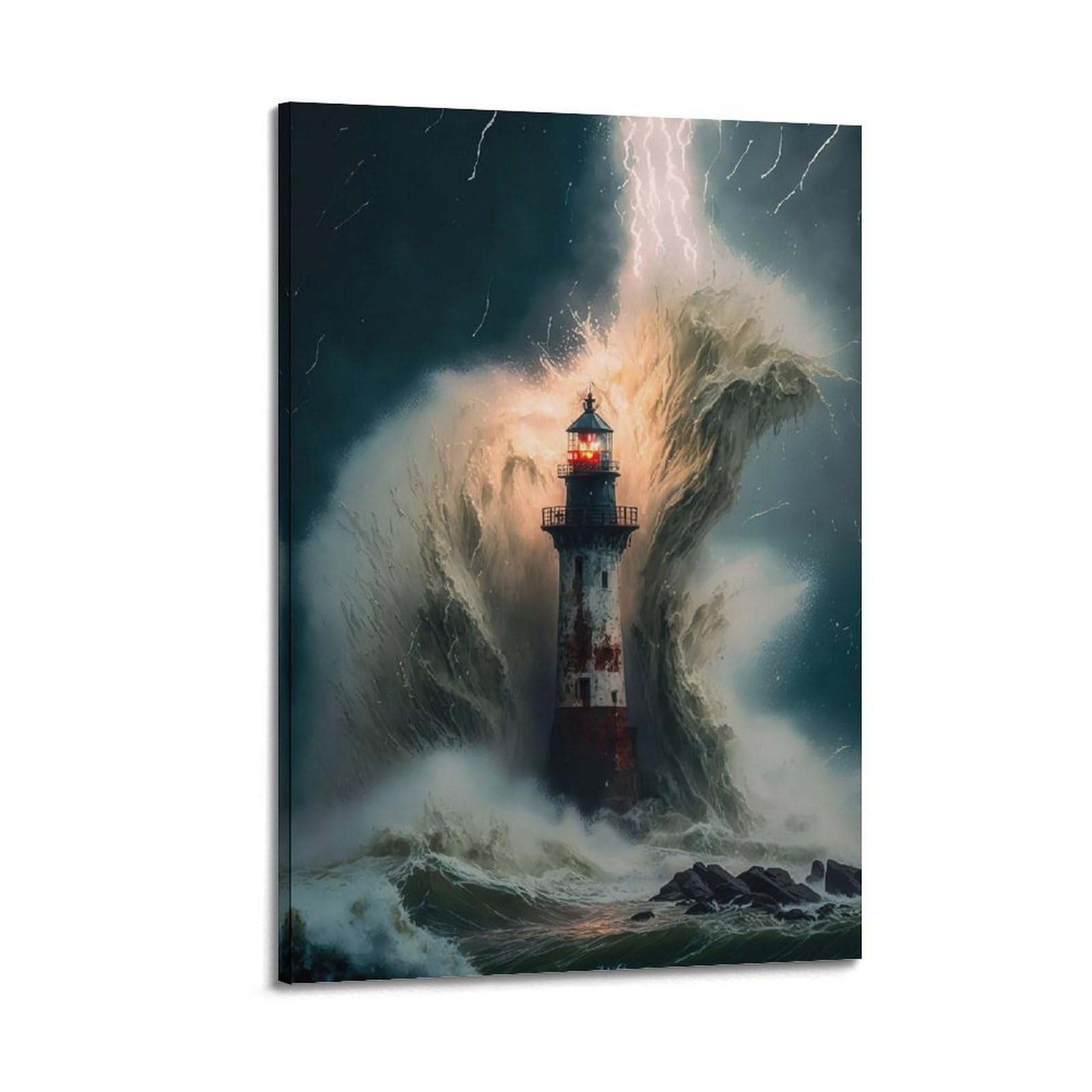 CXHJCA Lighthouse Poster Stormy Symphony Poster Decorative Painting Canvas Wall Posters And Art Picture Print Modern Family Bedroom Decor Posters 20x30inch(50x75cm)