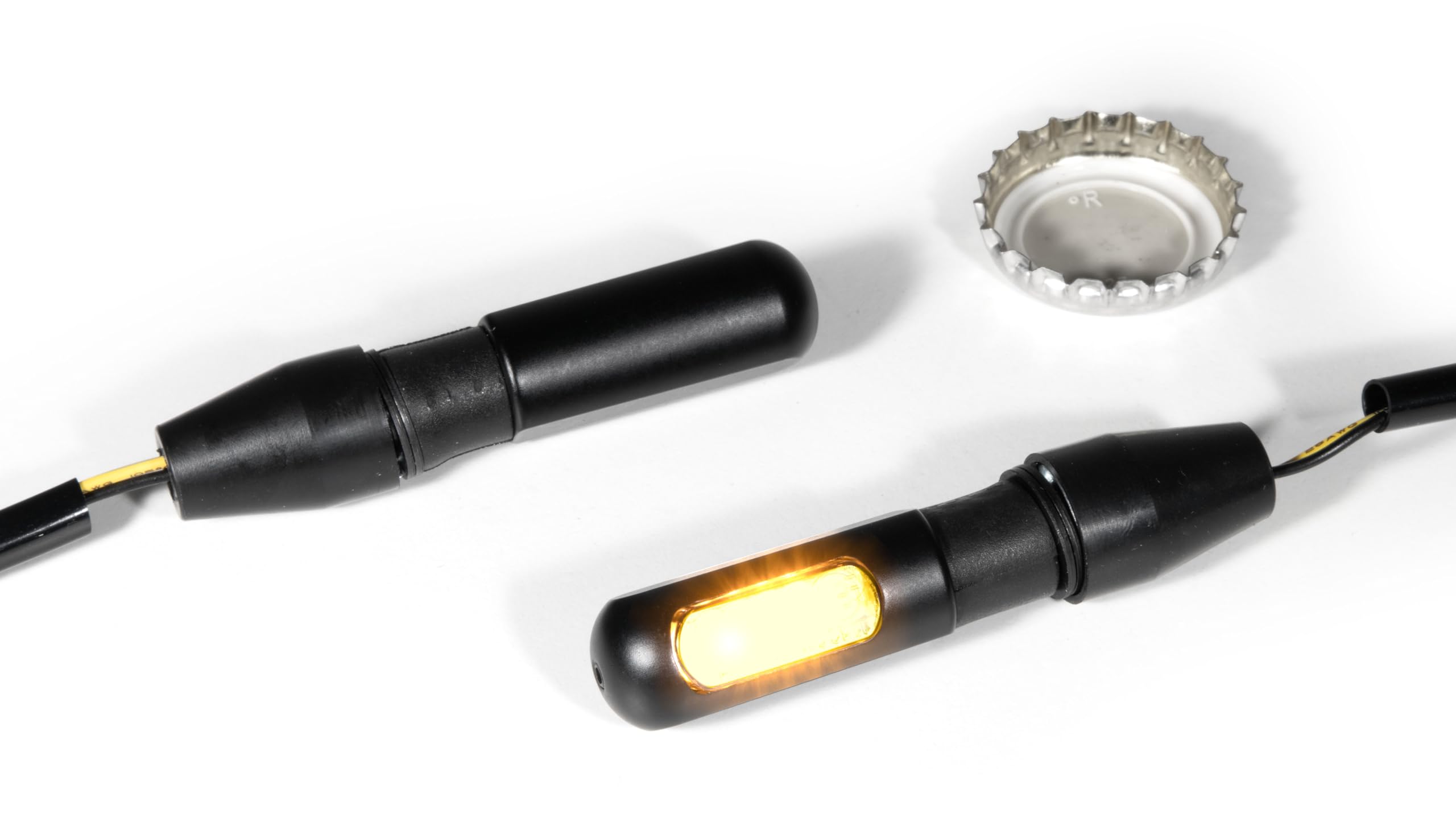 Mini Blinker Micro Stake LED Set Schwarz Getönt Alu ECE - Für Harley Chopper Custom