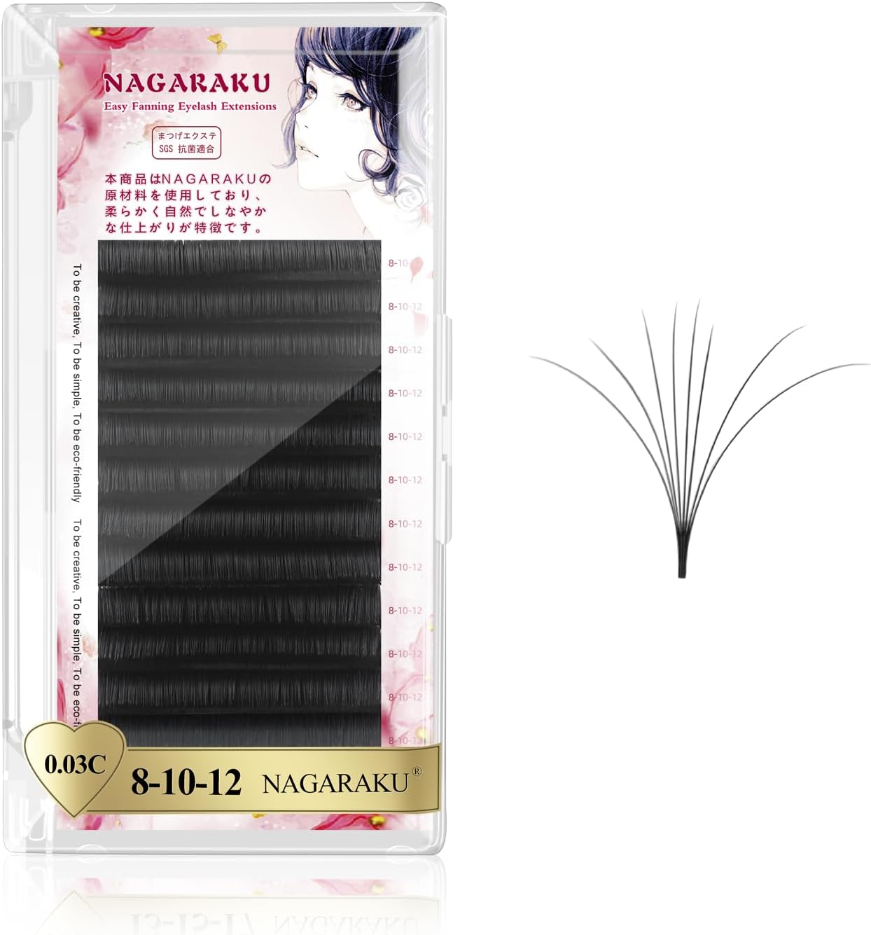 NAGARAKU Easy Fan Premade Fans Eyelash Extensions 3 Layers Self Blooming Mega Volume Eyelashes Rapid Automatic Flower Soft Pre-glued Lashes Pre Fanned Lash - 0.03C Curl -8-10-12mm MIX