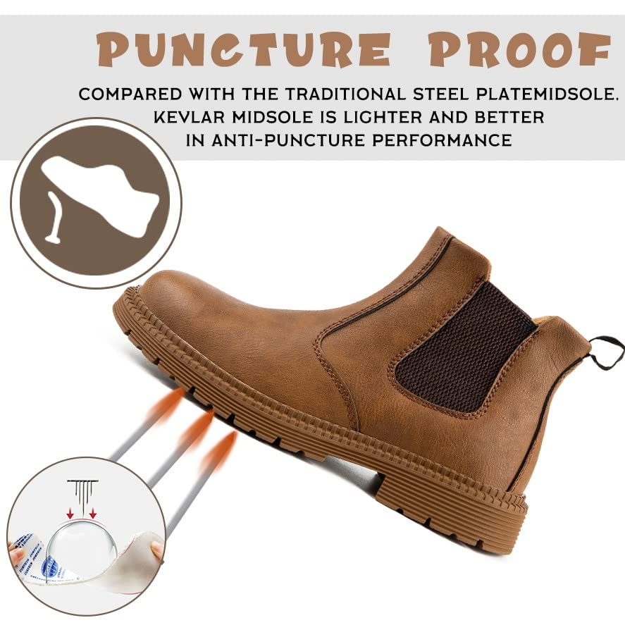 CJSPORX Men's Steel Toe Work Boots Anti-Skid Safety Shoes Leather Waterproof Work Shoes2