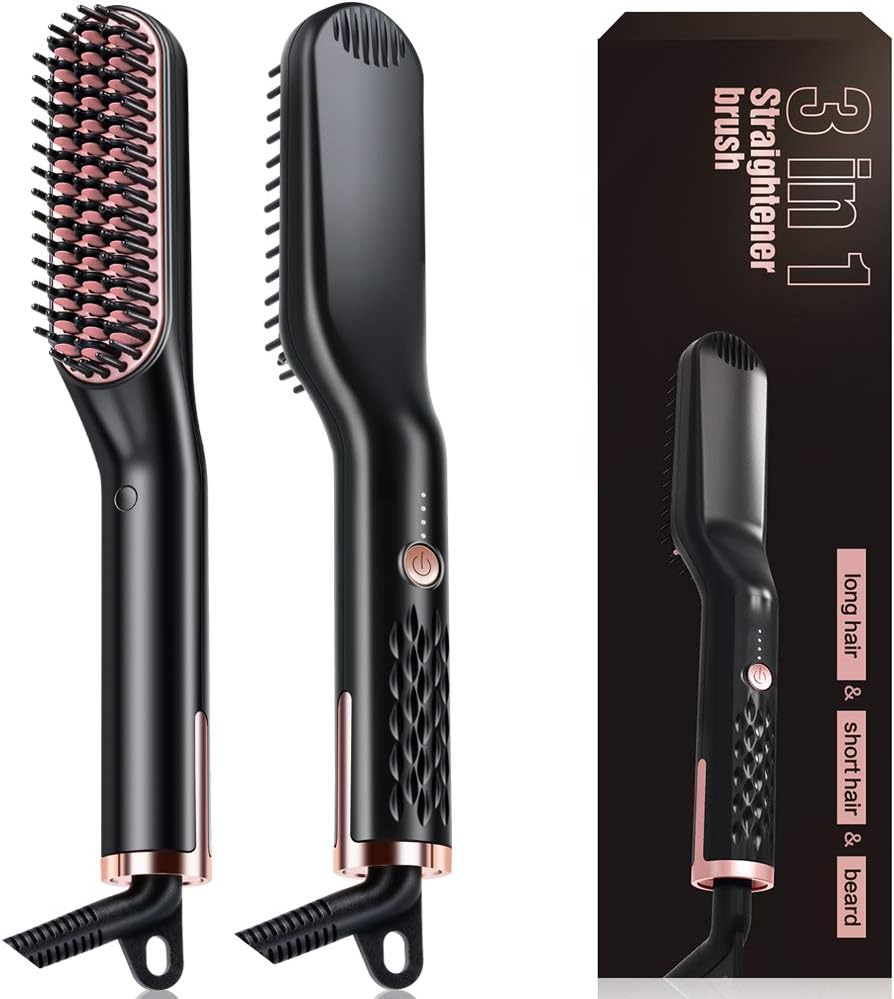 Syonike Beard Straightener for Men Hair Heating Comb Mustache Straightening Brush 3 in 1 Hair Straightening Comb for Man and Women
