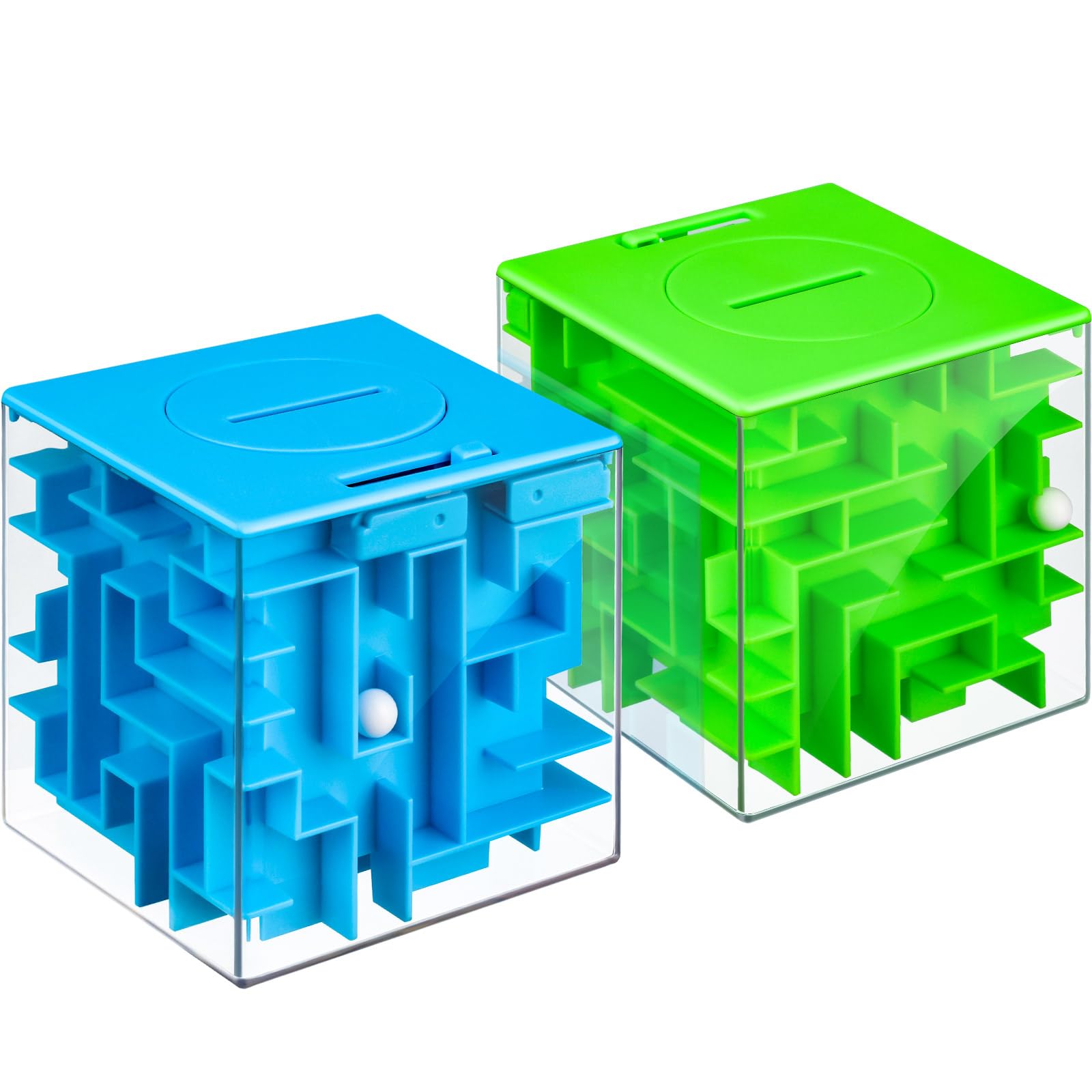 Patelai 2 Pieces 3.03 Inch Money Holder Maze Puzzle Gift Box, Christmas Money Gift Holder Box Fun Maze Puzzle Brain Teasers for Kids and Adults(Green, Blue)