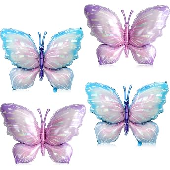 XXL Butterfly Foil Balloon Pack of 4 Butterfly Balloons Blue and Purple Butterfly Balloon Butterflies Fairies Decoration for Girls Birthday Parties Baby Shower Wedding