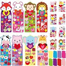WorldBazaar Valentines Day Bookmarks Craft for Kids 24 Sets Valentine DIY Make Your Own Heart Animal Bookmarks Stickers Classroom Activity Exchange Gifts Party Supplies