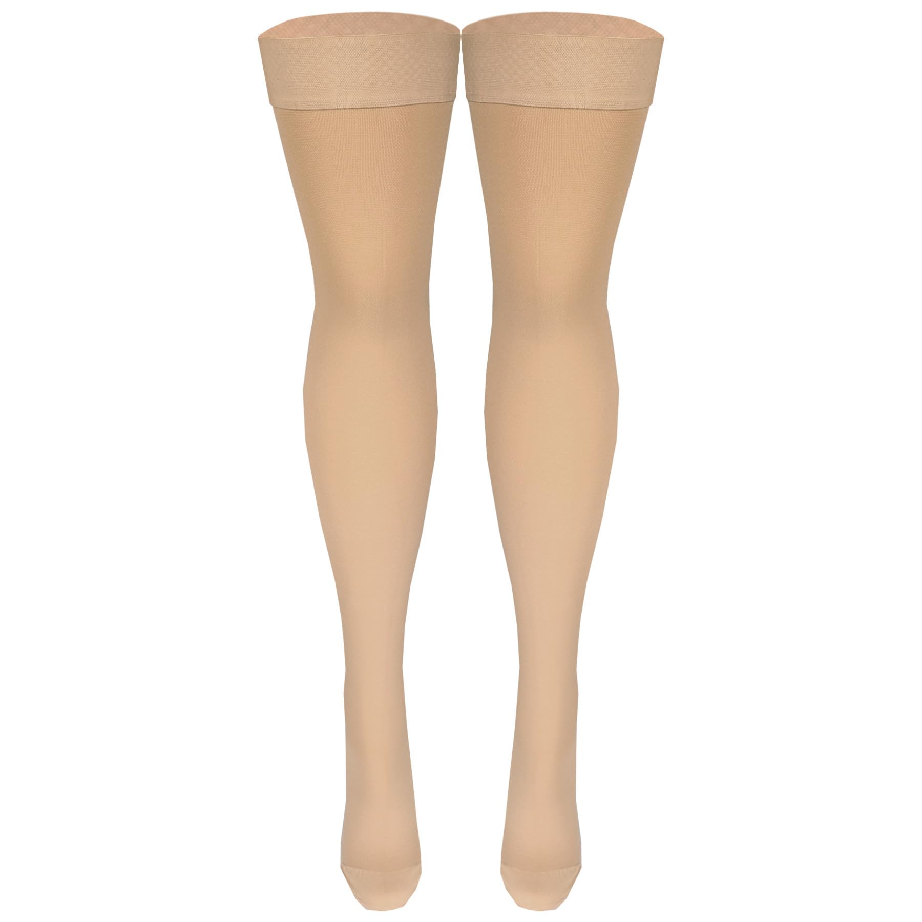 NuVein Medical Compression Stockings, 30-40 mmHg Support, Women & Men Thigh Length Hose, Closed Toe, Beige, Medium