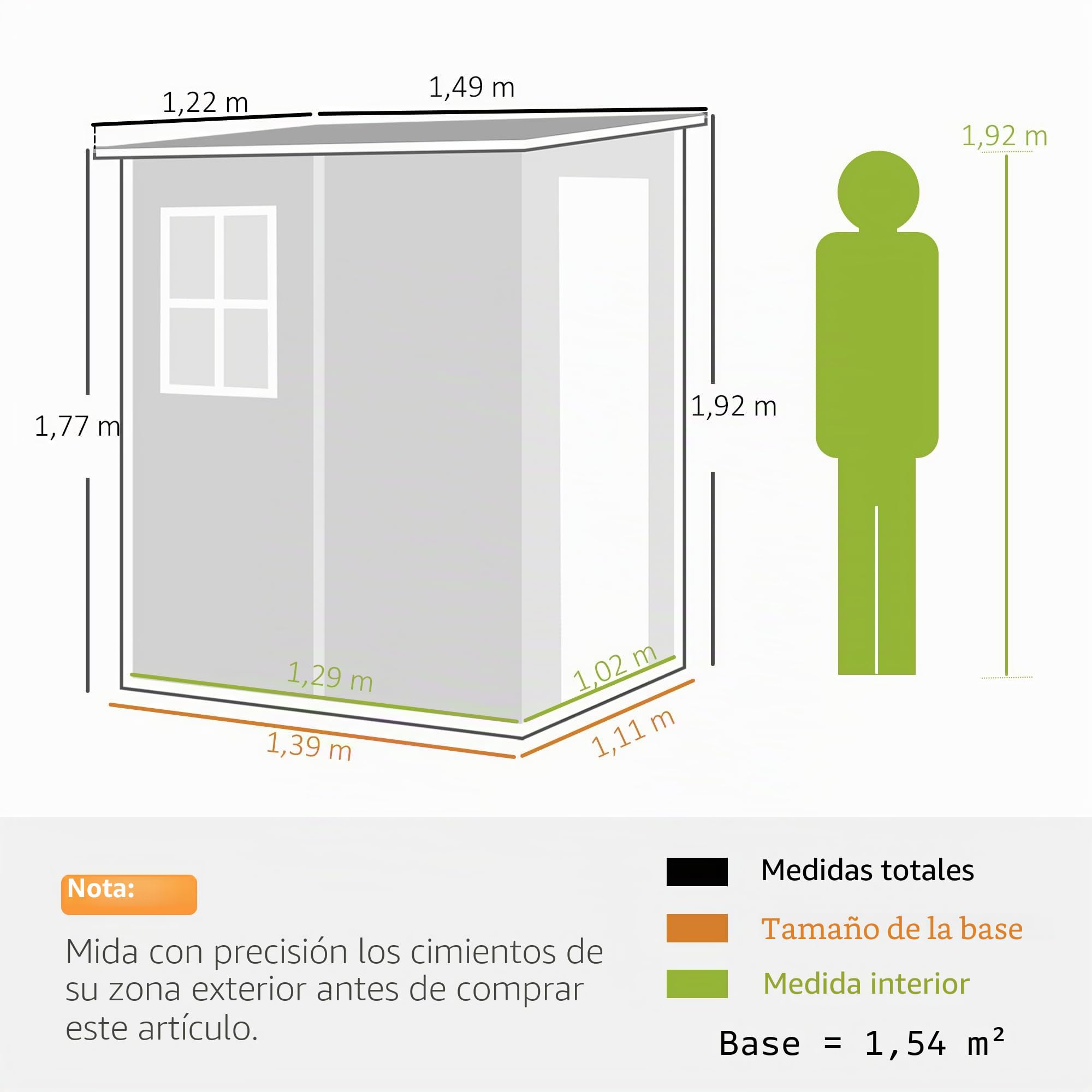 Outsunny caseta de Herramientas 1,54m³, caseta de jardín con tejado a un Agua, Suelo 122 x 149 x 192/177 cm, caseta de Herramientas Resistente a la Intemperie con Puerta con Cerradura, Ventana,