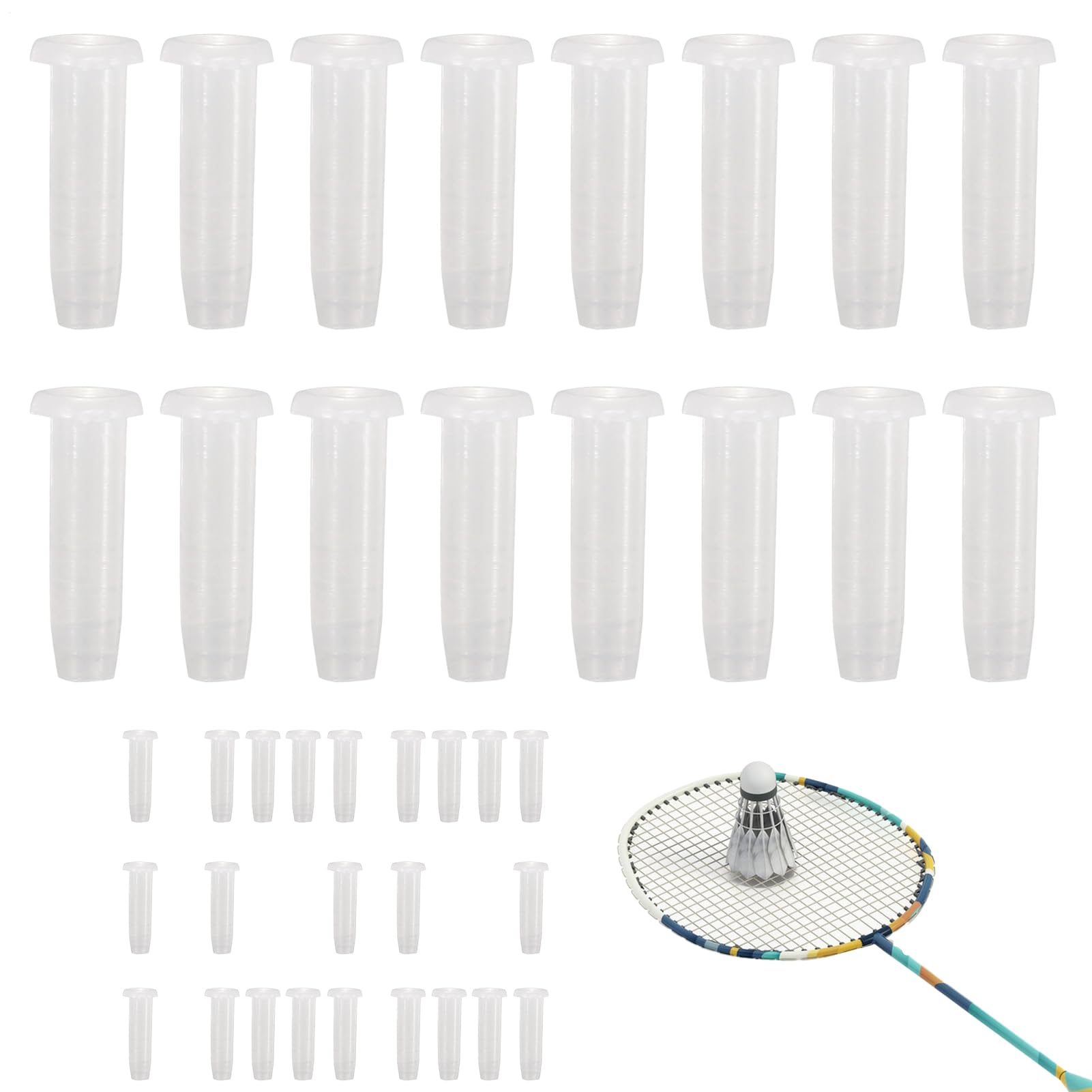 Protector de Cuerdas para Raquetas - 100 Piezas De Ojillos Protector Tubulares para Raqueta,Repuestos Nylon Transparentes, Herramientas Encordado Adultos