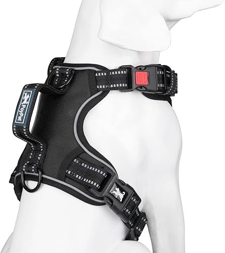 Miniatura 2 de PoyPet Arnés para perro sin tirones, chaleco reflectante con clip frontal sin estrangulamiento, mango vertical acolchado suave, 3 accesorios para