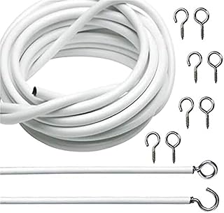 NJM Curtain Wire White Cord Cable 3 Meter with 10 Pieces Hook and Eye
