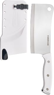Farberware Edgekeeper Triple Riveted Cleaver Knife with Self-Sharpening Blade Cover, High Carbon-Stainless Steel Kitchen Knife with Ergonomic Handle, Razor-Sharp Knife, 6 Inch, White