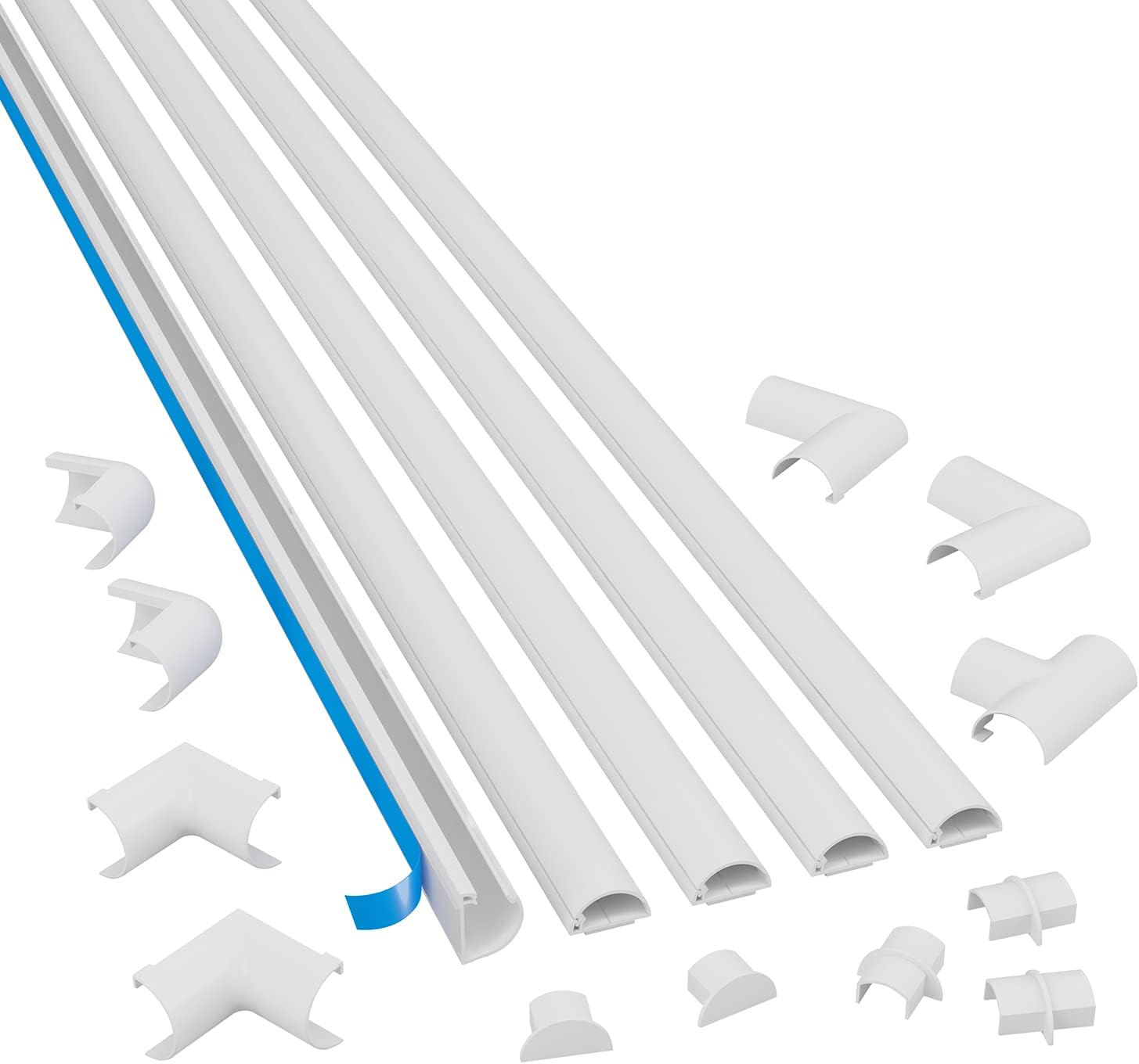 D-Line Small Cable Raceway Multipack, 4X 39 Lengths with Accessories & 1x Small Cable Raceway 39" Length - 5X 0.78 (W) x 0.39" (H) x 39" Lengths (16.4ft Total) with 12 Accessories - White