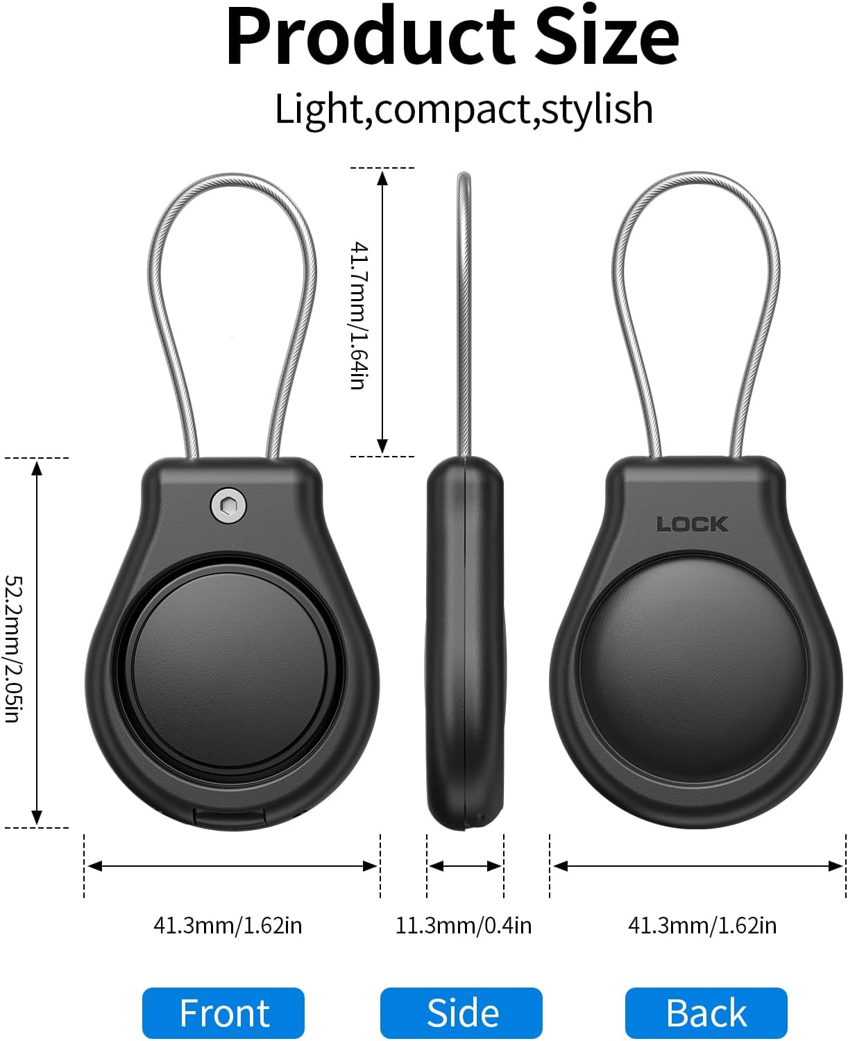 4 Pack Waterproof Holder Compatible with Apple AirTag, Secure Lock Anti-Lost Protective Case with Wire Cable Keyring for Men Women for Luggage Backpack Keys Pets image 2