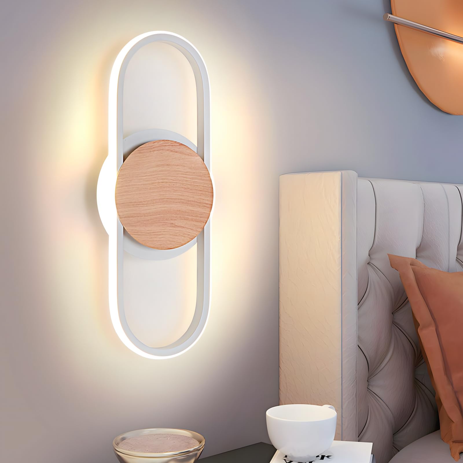 ZTWLEED 14W Aplique Pared Interior,Lámpara de Pared Interior Moderna Blanca Decoración de Grano de Madera,Blanco Natural 4000K RA80 Aplique de Diseño Para Habitación Dormitorio Corredor(Redondo)