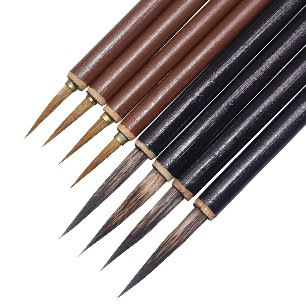 Lot de 5 pinceaux aquarelle à large pointe biseautée marron et noire, pour calligraphie chinoise, artistes et étudiants en art, outils de peinture et d'apprentiss,White-patch Five-pointed Star4