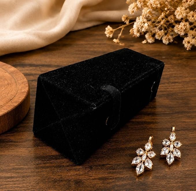 Image of Velvet 12 Pair Earring Organizer Box | Jewelry Storage Folder for Earrings, Studs & Small Jewelry | Foldable Travel Jewelry Case | Black Velvet Display Box for Women & Girls (Pack Of 1) JB53