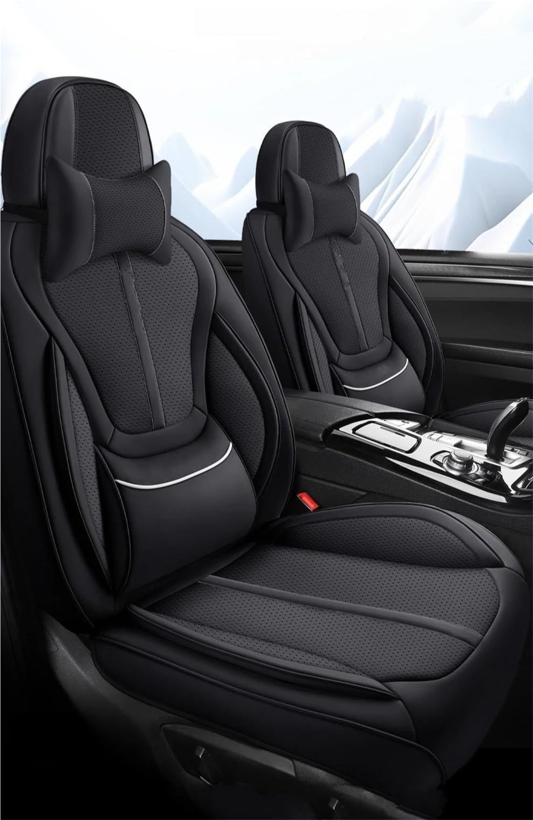 Set coprisedili per auto Set Coprisedili Per Auto In Pelle PU Con Supporto Lombare Integrato +2 Copripoggiatesta +1 Coprivolante Comodo Coprisedili per auto