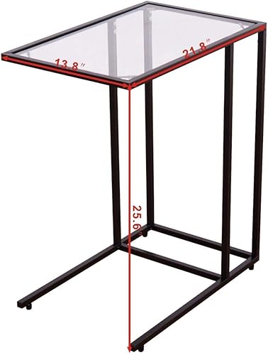 Miniatura 8 de Mesa auxiliar rectangular inclinable con parte superior de cristal, mesa auxiliar de sofá, mesa auxiliar de café para soporte de laptop, sala de