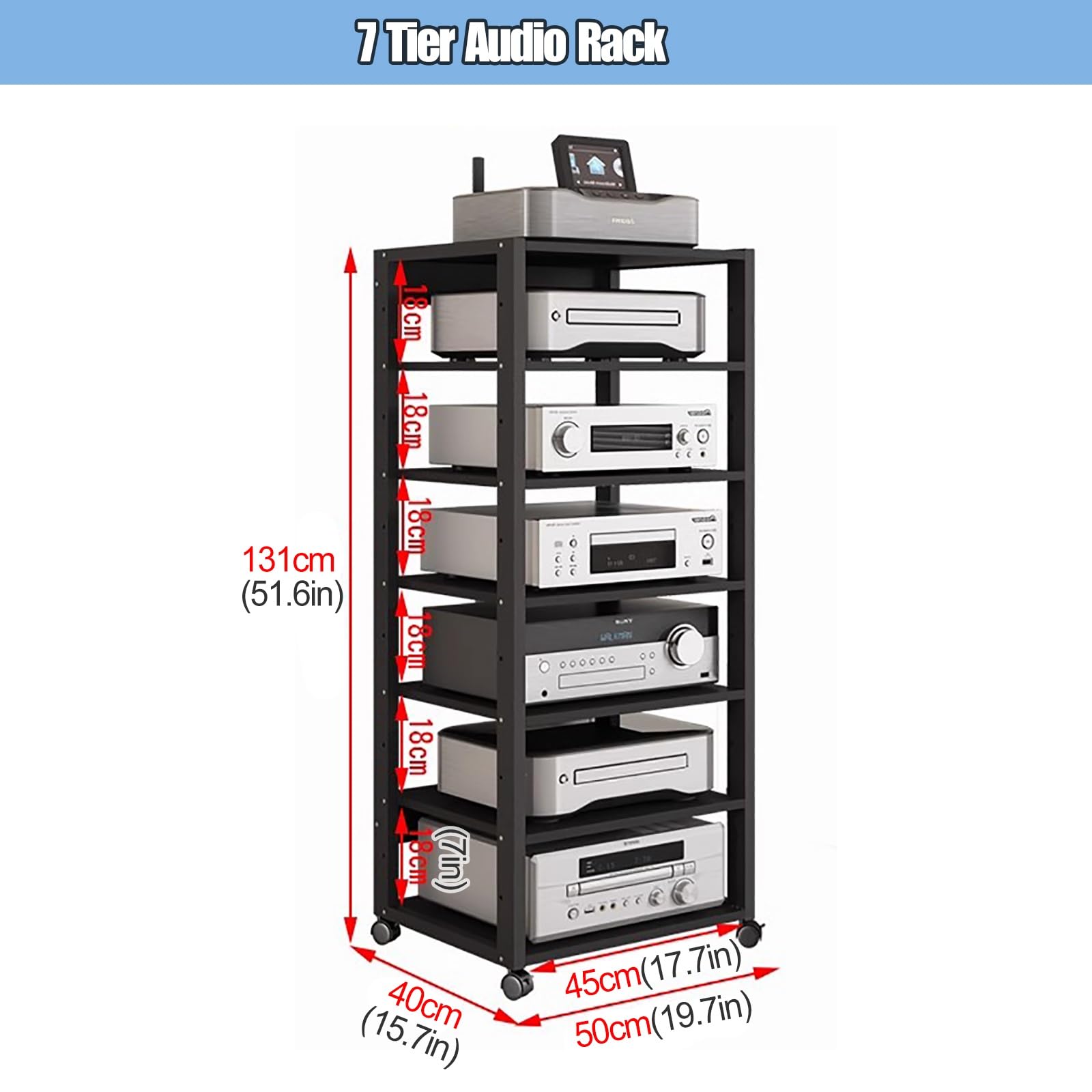 Soporte para equipos de alta fidelidad, gabinetes para equipos de alta fidelidad, bastidores y soportes para equipos de alta fidelidad, soporte resistente para componentes de audio y vídeo con rueda