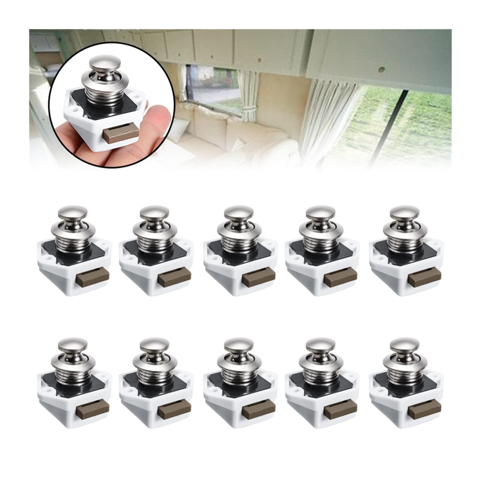 Pasamanos de Escalera baranda Soportes 10pcs Práctico Armario Push Button Catch Lock Moder Gabinete Cartel Cantper RV Cerraduras de Muebles de autocaravanas