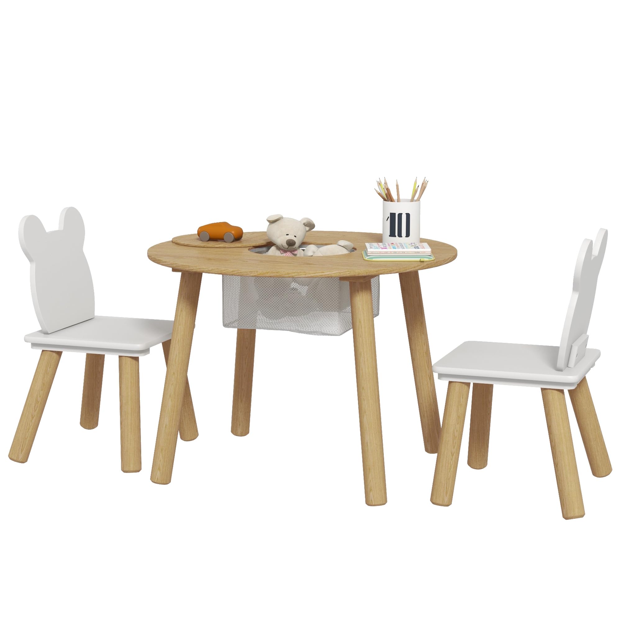 AIYAPLAY Wooden 3 Pieces Toddler Table and Chair Set 3-6 Years Natural