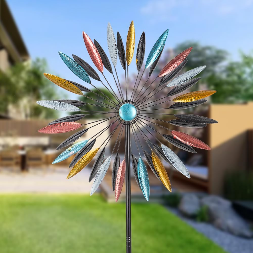 DREAMYSOUL Wind Spinner Outdoor, 23 Dia Dual Colorful Blades Metal Windmills, Kinetic Wind Spinners & Sculpture for Yard and Garden