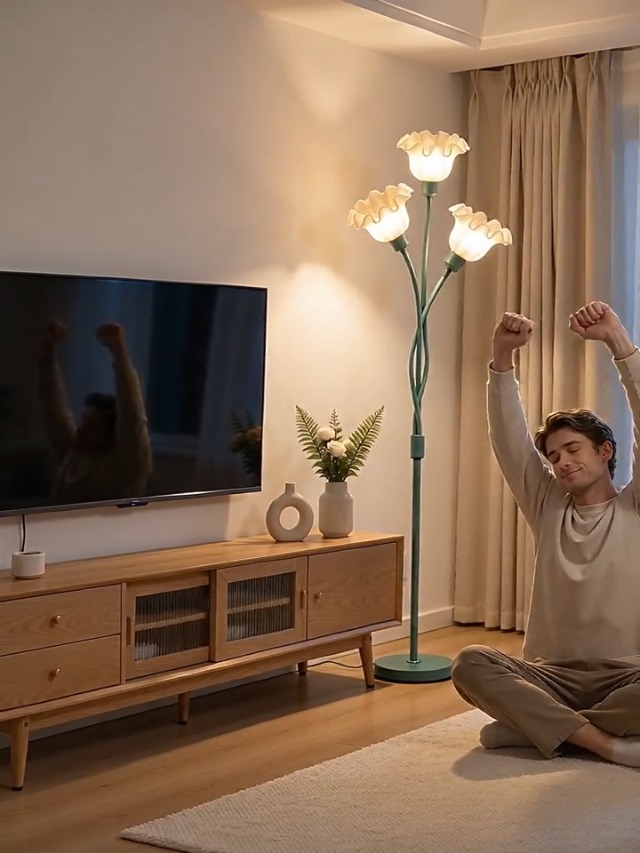 Image of Flower Floor Lamp, Modern Green Tree Lamp with Adjustable Heads