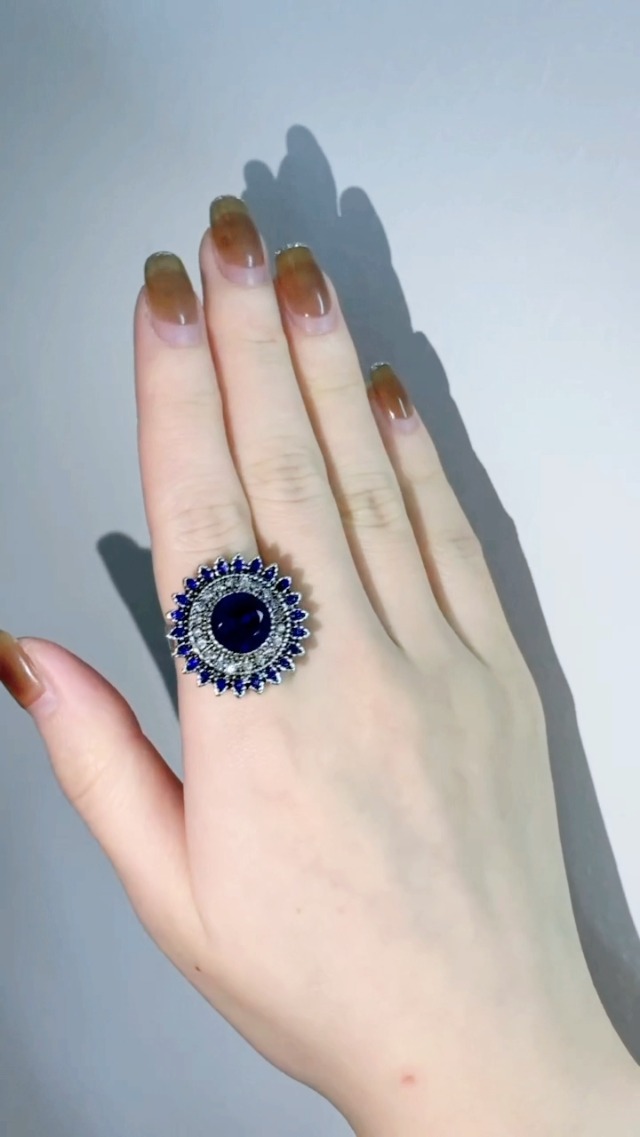 Vintage Blue Sunflower Statement Ring For Women Girls Antique Round Cz Crystal Evil Eye Protection Adjustable Expandable Open Wrap Wedding Cocktail Party Rings Comfort Fit Art Deco Jewelry