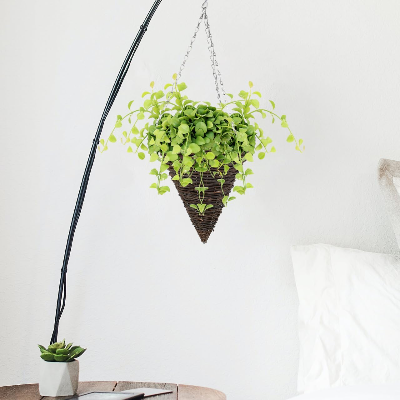 ERINGOGO 2 Packs Hanging Planters, 27" H*10" W Hanging Basket with Plastic Liner, Wicker Hanging Flower Pot, Indoor Outdoor Cone Shaped Ceiling Plant Pots for Garden, Home