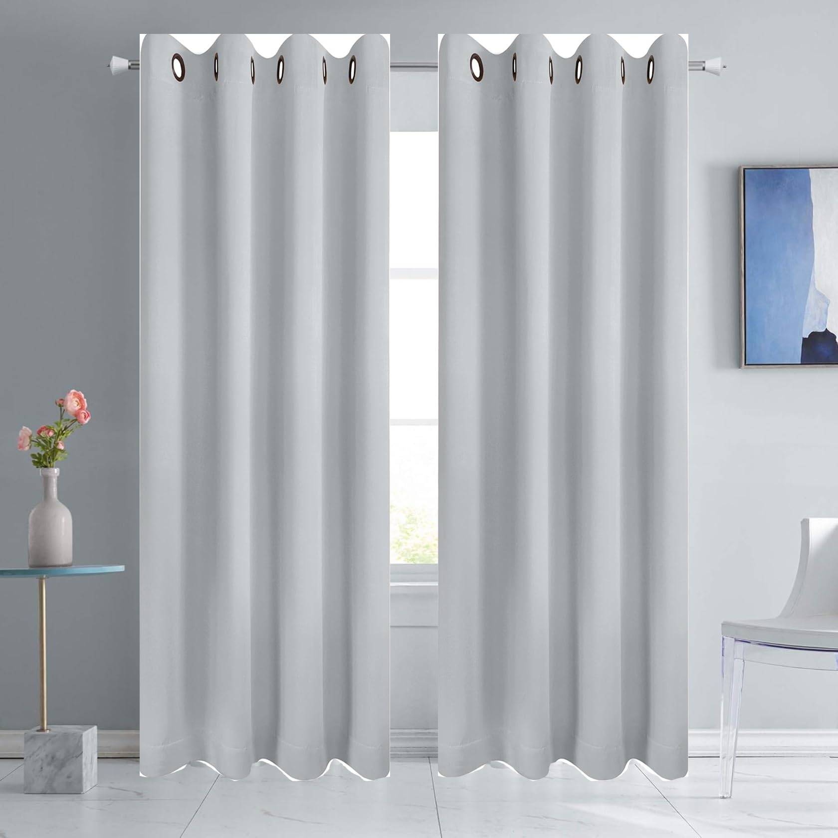 HOKXUAN Cortinas Termicas Aislantes Frio y Calor Cortinas 160 x 100 cm Aislantes Térmicas con Ojales Cortinas Dormitorio Modernas Cortinas Fácil Instalación para Salon/Cocina, Blanco