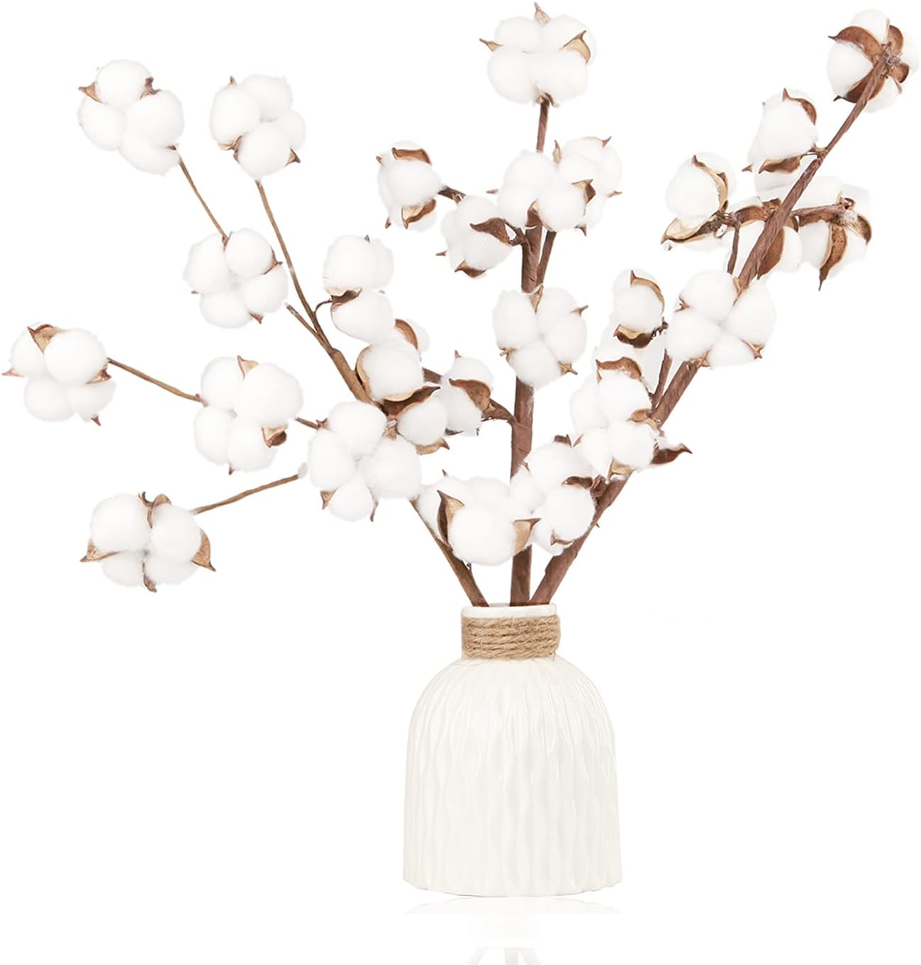 30 Balls Cotton Stems Cotton Flowers, Dried Flowers, Farmhouse Style Display Vase Filler, Rustic Decorations Home, Office, 21 inches, Wedding Centerpiece, by Crystal Lemon