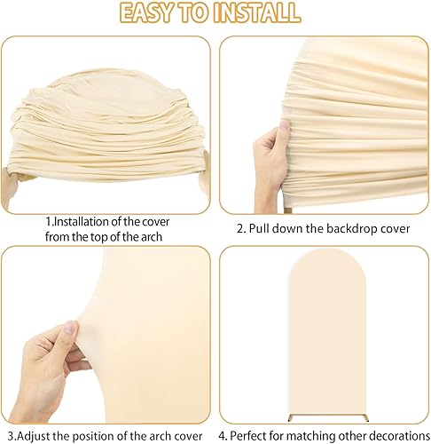 Miniatura 8 de FUHSY Cubierta de soporte de arco de 7.2 pies, color beige, ajustada, cubierta de telón de fondo para arco de boda, paneles de telón de fondo