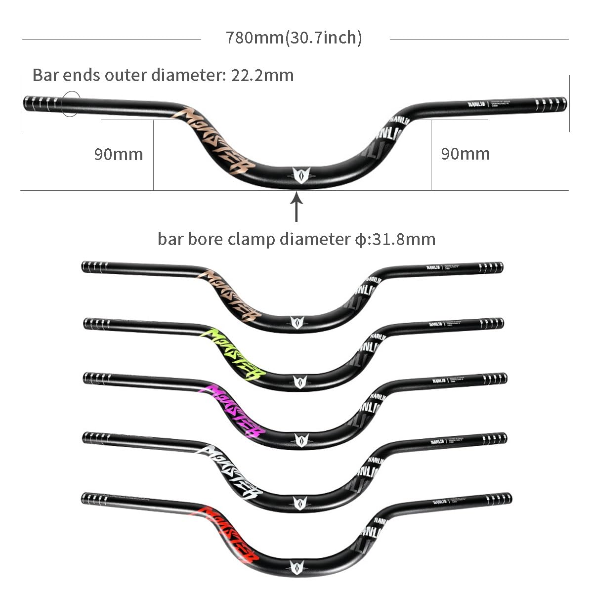 Guidon VTT YWEI - Barre de guidon de vélo de montagne 31.8mm - BMX Extra Long Down Hill 720mm Guidon VTT YWEI - Barre de guidon de vélo de montagne 31.8mm - BMX Extra Long Down Hill 720mm