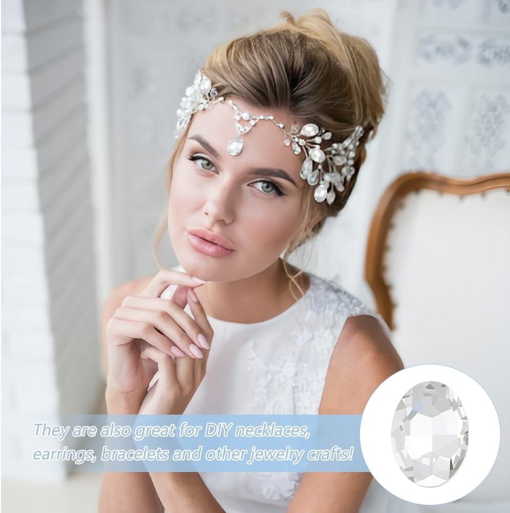 FINGERINSPIRE 94 Pcs 6Sizes Crystal Glass Rhinestones Gems Oval Pointed Back Rhinestone Stone Glass Crystals Diamonds with Silver Color Plated Back for Jewelry Crafts Clothes Shoes Costume Garment - Image 7