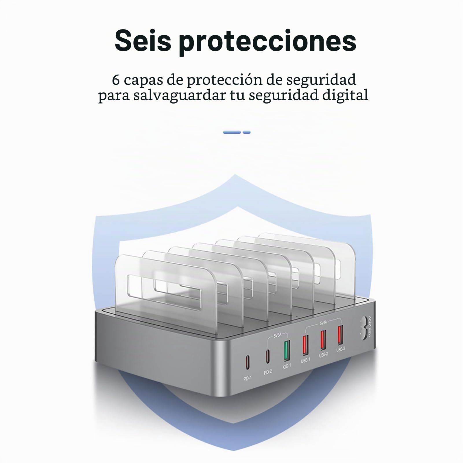Docooler Estación de carga inteligente de 72 W con 6 puertos, carga USB para múltiples dispositivos, compatible con teléfonos móviles, tabletas y otros dispositivos electrónicos