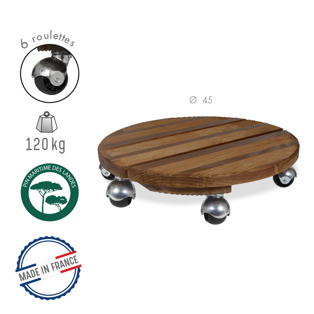 Louis Moulin Roule-Plante Bois Rond 45 cm - Naturel - Origine France Garantie