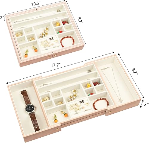 Miniatura 3 de Dnxao Bandeja organizadora de joyas extensible, bandejas organizadoras de joyas de terciopelo para cajones, anillos, aretes, collares, pulseras,