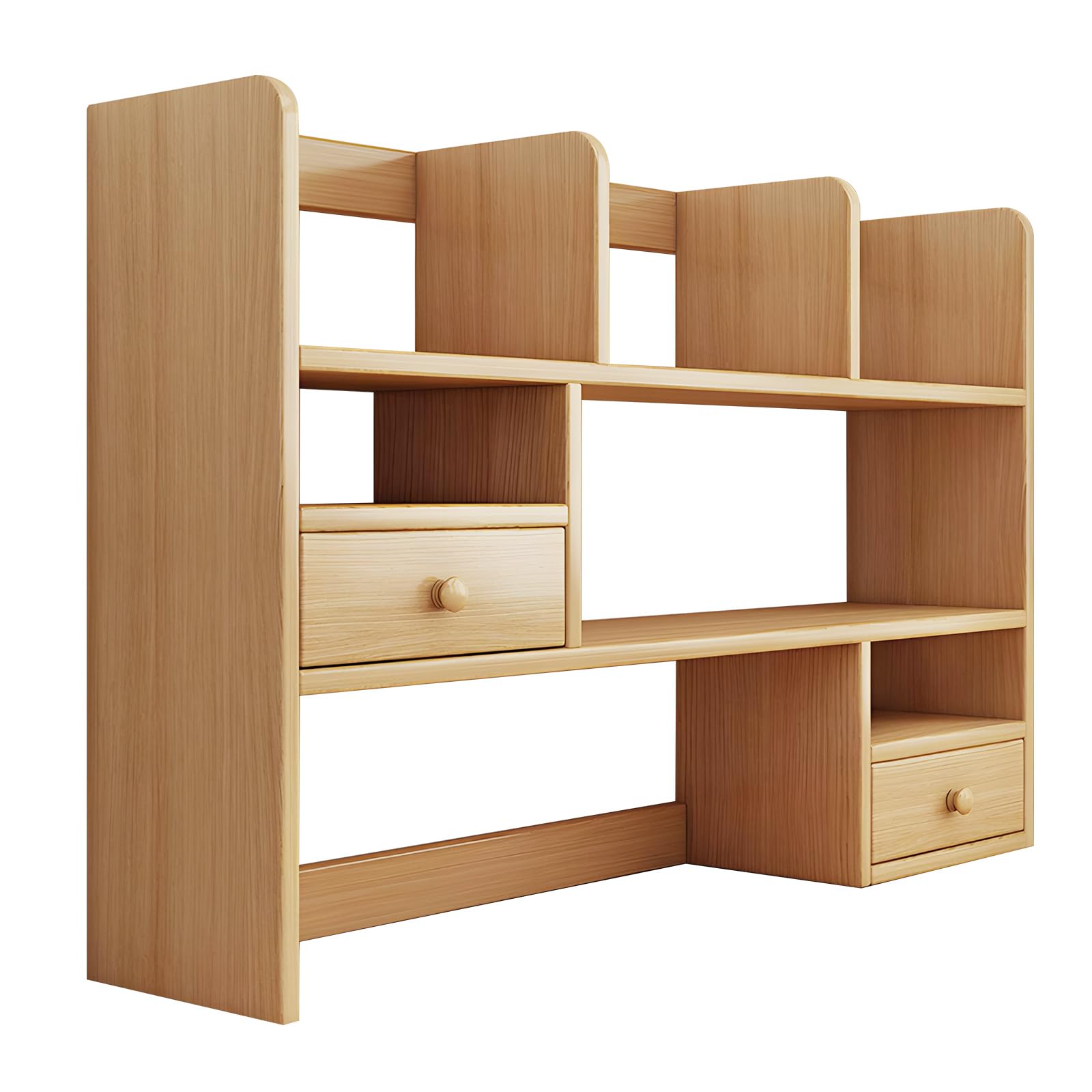 YKLYTBD Desk Hutch, Wood Desktop Shelf Organizer with Cubby & Drawer for College Dorm Room, Office Desk Top Bookshelf for Storage