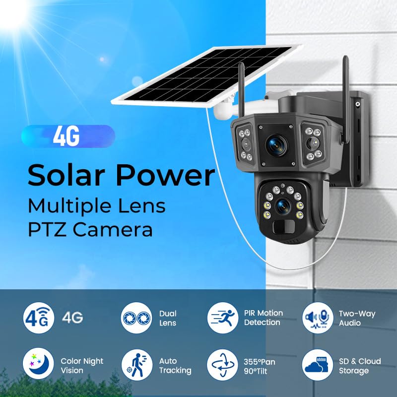 PUSOKEI Cameras de sécurité Solaire 4K 8MP Solaire sans Fil, 4G No WiFi Security Camera, Pan 355 ° et Inclinaison 90 °,Batterie de 8000mAh, Talk à 2 Voies, Surveillance en Temps Réel – Image 3