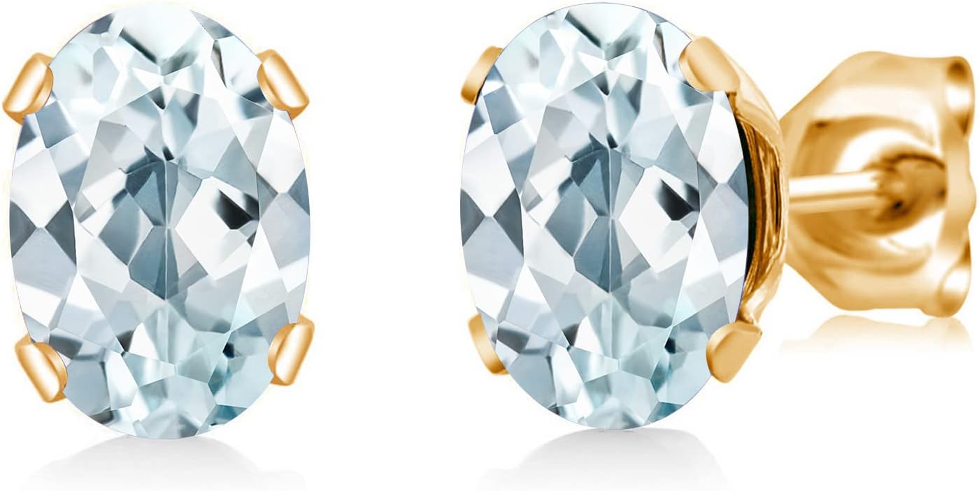 Gem Stone King Gemstone Birthstone Stud Earrings for Women Men | 18K Yellow Gold Plated | Oval 7X5MM | Fine Jewelry Gifts for Her Him Mom Dad Wife