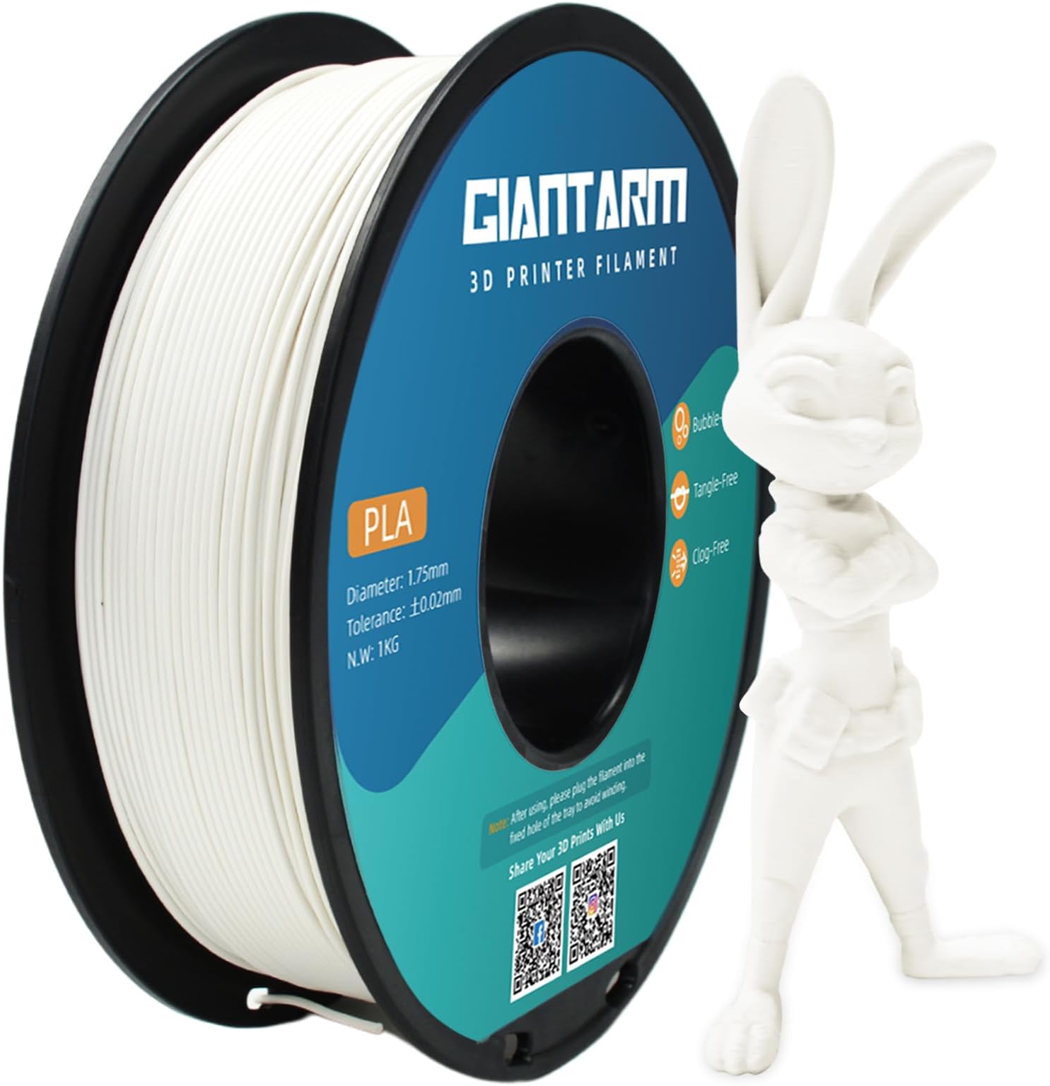 PLA Filament 1.75mm, GIANTARM Classic PLA 3D Printer Filament 1kg Spool White…