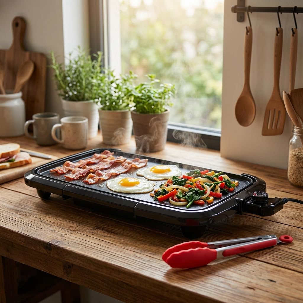 Large Family Electric Grill Pan with Non-Stick Coating & Temperature Control – Perfect for Holiday BBQs, Parties & Gatherings