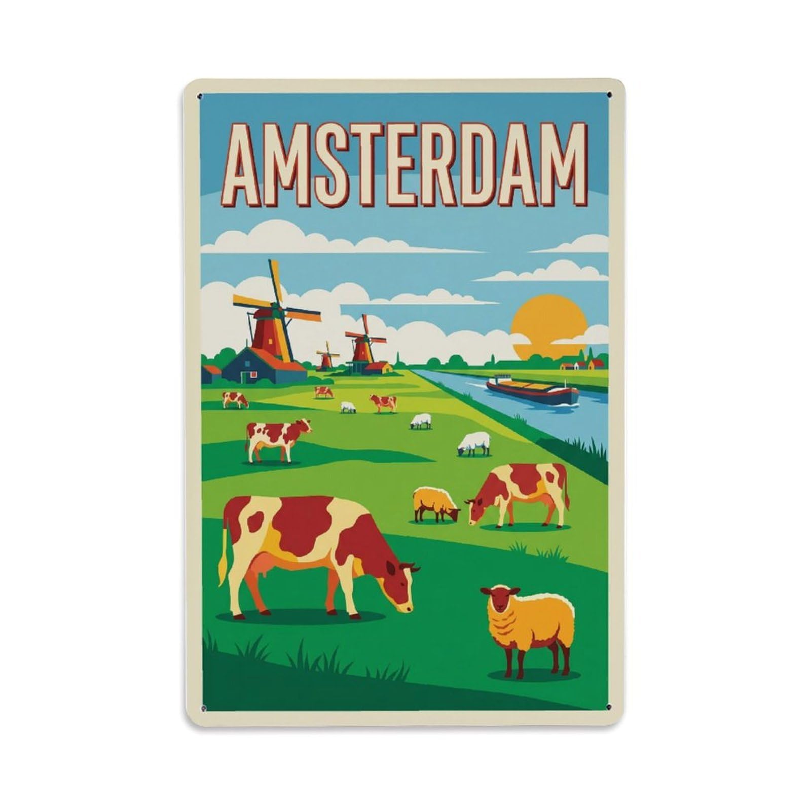 Vintage Travel Pasture Netherlands Green Metal Tin Sign Plaque Wall Decor for Cafe, Club Bar, Office, Home Garden Metal Poster 8x12Inch