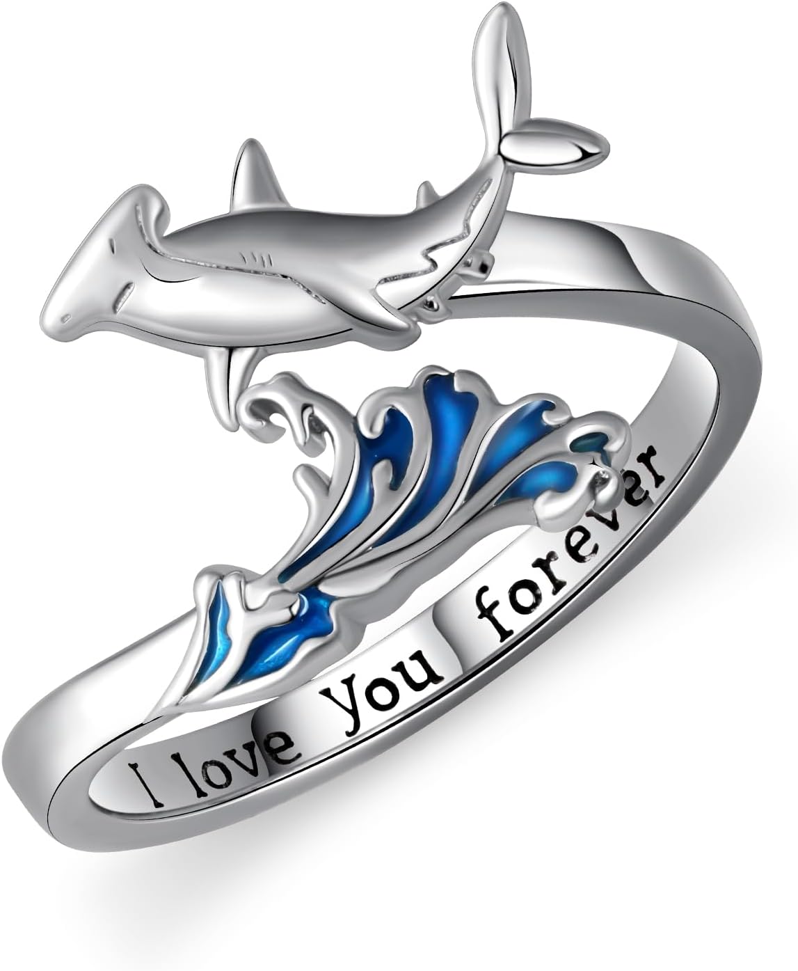 Manta Ray/Sea Turtle/Dolphin/Hammerhead Shark Ring 925 Sterling Silver Ocean Ring Adjustable Open Ocean Jewelry for Women Gifts for Sea Animal Lover