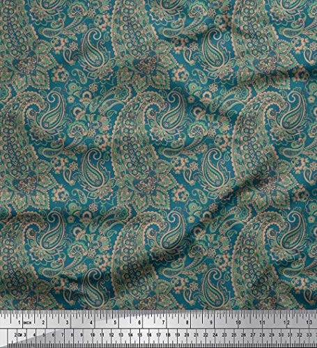 Soimoi Blau Georgette Viskose Stoff kunstlerisch Paisley Stoff Meterware 42 Zoll breit